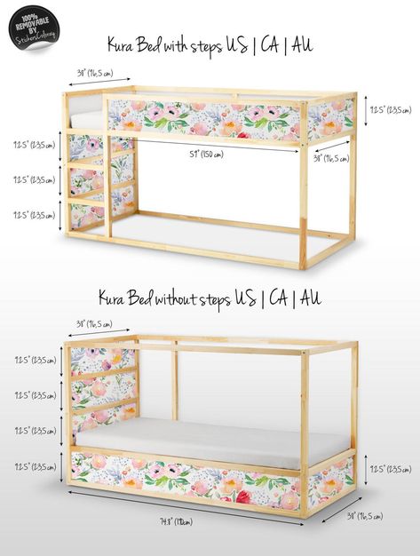 Decals for Kura Bed Ikea Dreamy floral Sticker Set PACK OF | Etsy Kura Cama Ikea, Ikea Retro, Cama Ikea Kura, Ikea Garden, Ikea Vintage, Bed Ikea, Cama Ikea, Single Couch, Ikea Kura Bed