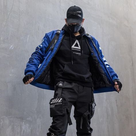 Fabric of the Universe® on Instagram: "BMJ-Type 303 Royal Blue Limited #fabricoftheuniverse #techwear #streetwear #cyberpunk #futureculture #membersoftheuniverse" Blue Techwear Outfit, Colourful Techwear, Fabric Of The Universe Techwear, Blue Cyberpunk Outfit, Techwear Outfits Male, Male Cyberpunk Outfit, Blue Techwear, Cyberpunk Clothing Men, Cyberpunk Outfit Men