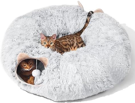 PETSTA Cat Tunnel with Cat Bed for Indoor Cats, Soft Plush Peekaboo Cat Cave Donut Tunnel, Multifunctional Cat Playground Toys Hideplace for Small Medium Large Cats, Kittens, Rabbit, Ferret (Grey) Playground Toys, Cat Towers, Cat Playground, Cat Cave, Cat Tunnel, Indoor Cats, Toy House, Cat Bed Furniture, Cat Condo