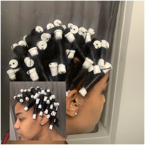 Perm Rods set on 4c Hair White Rod Perm, Large Rod Perm Medium Hair, Perm Rods On 4c Hair, White Rods Perm, White And Larger Perm Rods Long Hair, Spiral Perm Rods, Short Permed Hair, Perm Rod Set, Perm Rods