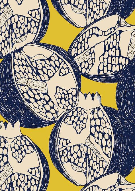 Pomegranate Motifs Textiles, Fruits Drawing, Fruit Wallpaper, Kunst Inspiration, Fruit Illustration, Design Textile, Print Inspiration, Fruit Pattern, Art And Illustration