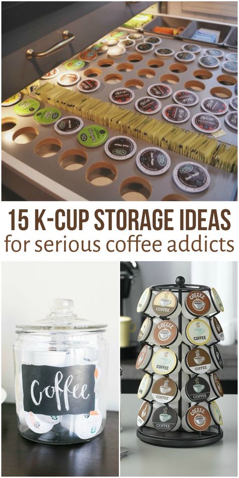 Around here, we can’t get enough coffee. We live on the stuff… It’s safe to say we are coffee addicts! So if you have a collection of k-cups and coffee pods and don’t know how to organize and sort them, we’ve found some terrific ideas for you! Coffee Pod Storage Containers, Kpod Storage, Coffee Pod Storage Ideas Diy, Diy Coffee Pod Holder, Coffee Pod Storage Ideas, Keurig Coffee Station, Keurig Pods, K Cup Storage, Pod Storage