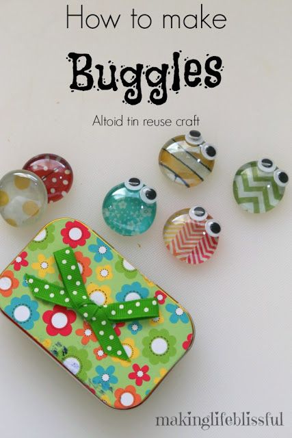 Altoid Tin Reuse Bug Craft Buggles | Making Life Blissful Bug Craft, Reuse Crafts, Dragon Fly Craft, Altoids Tin, Altoid Tin, Summer Camp Crafts, Travel Crafts, Bug Crafts, Glass Magnets