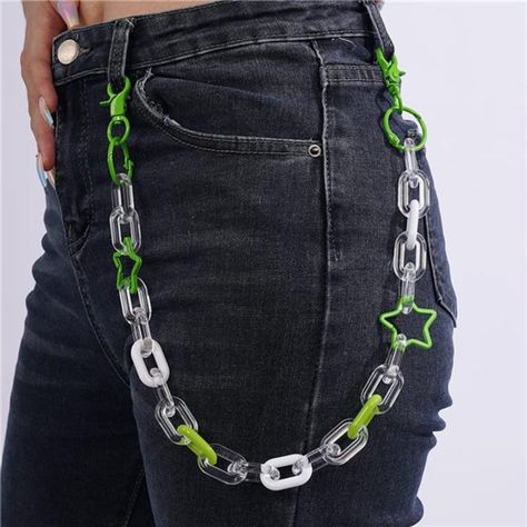 Weird Fashion Accessories, Y2k Chain Belt, Chain On Pants, Punk Festival Outfit, Pants With Chains, Jean Chains, Cyberpunk Accessories, Street Dancing, Chain Jeans