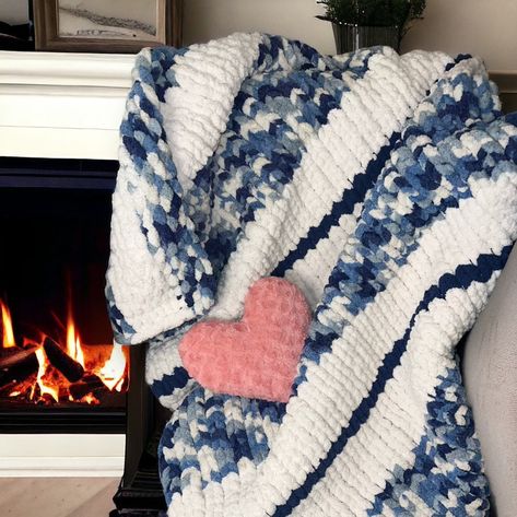 Introducing Our Cozy Blue & Ivory Chunky Knit Blanket! Wrap yourself in luxury with our beautifully crafted 40x60 blanket, featuring a soothing blend of blue and ivory tones. Made from premium, ultra-soft yarn, its chunky knit design ensures both warmth and durability. Ideal for adding a touch of elegance to your space or snuggling up on chilly evenings. Hurry, limited stock! Get yours today! Multicolor Chunky Knit Blanket, Crochet Fuzzy Blanket, 40x60 Blanket, Chunky Finger Knit Blanket, Chunky Knit Blanket Pattern Color Combos, Blue Chunky Knit Blanket, Knit Blanket Pattern Free, Handknit Blanket, Finger Knitting Blankets