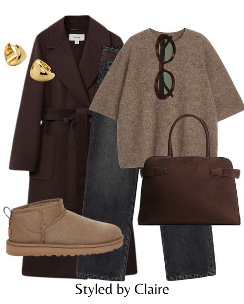 Brown coats & Uggs🐻 Comment LINKS to shop the looks in your DMs What look is your fave? Sign up to my email club for my weekly trend report, link in bio✨ @clairebcnstyle #autumnstyle #autumnoutfit #autumnfashion #uggseason #virtualstylist #neutralstyle Brown V Neck Sweater Outfit, Winter Trends 2024/2025, Dress In Winter Outfit, What Should I Wear Tomorrow, Brown And Blue Outfit, Fall Outfits Uggs, Autumn Outfits Casual, Brown Winter Outfit, Italy Outfits Winter