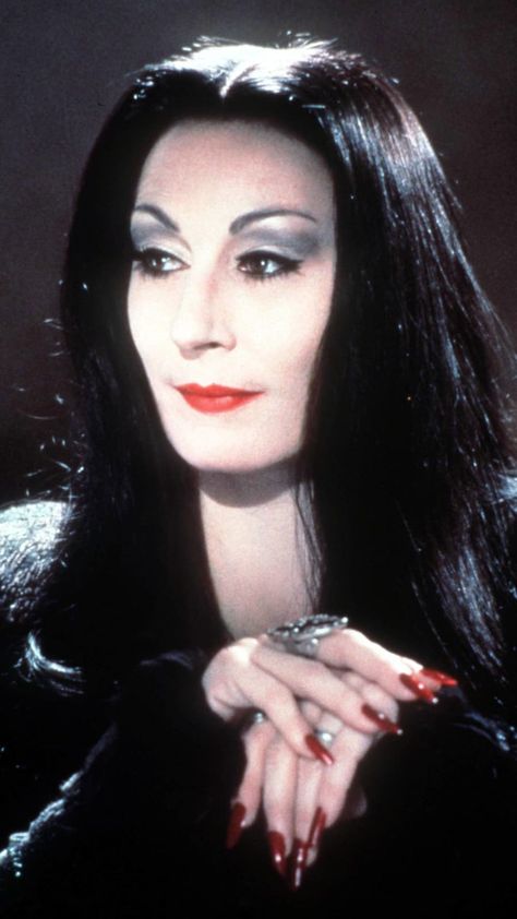 Anjelica Huston, Morticia Addams, Addams Family, Black Hair, A Woman, Halloween, Nails, Red, Hair