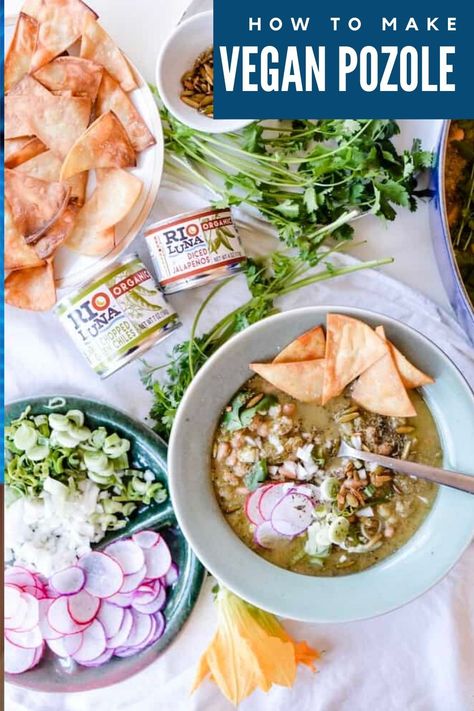 Easy recipe for restaurant-style pozole verde with pinto beans! This vegan & delicious green pozole is a perfect soup for weeknights or anytime. Since beans are naturally vegan and gluten-free, this recipe makes for a great potluck dish.  #pozoleverde #beans #veganpozole #mexican #vegan #glutenfree #vegetarian via @holajalapeno Vegan Pozole Recipe, Green Posole, Vegan Pozole, Green Pozole, Tomatillo Recipes, Easy Potluck Recipes, Pozole Verde, Pozole Recipe, How To Make Green