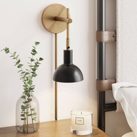 Tamlin Wall Light Fixture Matte Black - Nathan James: Modern Sconce, 1-way Switch, Metal Shade, E26 Socket : Target Wall Mounted Headboards, Nathan James, Plug In Wall Lights, Metal Wall Light, Wall Light Fixture, Sconces Bedroom, Brass Wall Light, Wall Light Fixtures, Wall Mounted Light