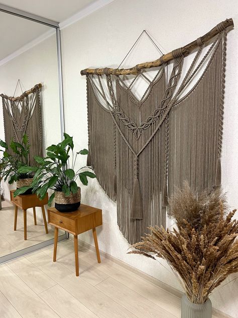 Thanks for the kind words! ★★★★★ "In love! Everything about it and the transaction was great." Madison C. https://etsy.me/3X2Z2Es #etsy #brown #macrame #entryway #wallhangings #bohemianwalldecor #wovenwallhanging #bedroomwalldecor #macramewallhanging #bohotapestry Large Macrame Wall Hanging Diy, Macrame Living Room Decor, Boho Hanging Decor, Large Boho Wall Decor, Big Macrame Wall Hanging, Wide Macrame Wall Hanging, Large Wall Decor Living Room, Extra Large Macrame Wall Hanging, Macrame Wall Hanging Decor