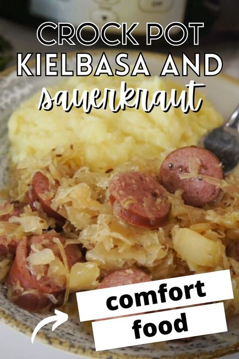 Keilbasa And Sauerkraut, Kielbasa And Sauerkraut Crockpot, Crockpot Kielbasa, Kielbasa And Sauerkraut, Sausage Sauerkraut, Delicious Crockpot Recipes, Sauerkraut Recipe, Kielbasa Recipes, Easy Crockpot Dinners