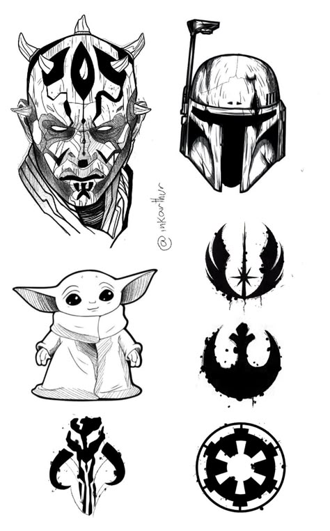 Star Wars Flash Tattoo, Star Wars Tattoo For Men, Blackwork Tattoo Men, Star Wars Tattoo Design, Jedi Tattoo, Star Wars Tattoo Ideas, Star Wars Flash, Sith Tattoo, Mandalorian Tattoo