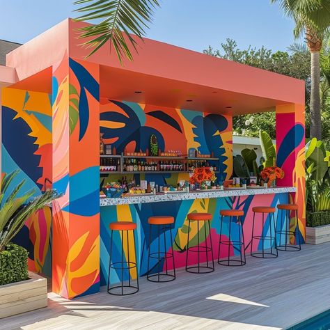 Outdoor Bar Ideas For Party, Floating Decorations, Poolside Lounge, Tropical Art Deco, London Dreams, Stall Designs, Summer Pool Party, Pool Decor, Tropical Party