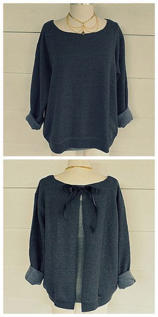 DIY Ribbon Tie Sweatshirt Refashion Tutorial from... (TrueBlueMeAndYou: DIYs for… Shirt Makeover, Sweatshirt Refashion, Skirt Diy, Diy Clothes Refashion, Upcycle Sweatshirt, Mode Tips, Tshirt Makeover, Diy Sweatshirt, Diy Vetement