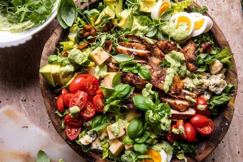 Chicken Cobb Salad with Avocado Ranch | halfbakedharvest.com Creamy Avocado Ranch Dressing, Chicken Cobb Salad, Half Baked Harvest Recipes, Bacon Grilled Cheese, Avocado Ranch, Salad With Avocado, Bacon Tomato, Harvest Recipes, Half Baked