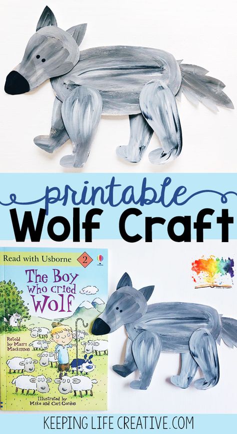 Making a themed-craft is our favorite way to supplement a favorite book and extend the learning. And this printable template makes a cut-and-paste wolf craft project so simple! The Boy Who Cried Wolf Activities, Wolf Crafts For Kids, Wolf Craft For Kids, Kenya Crafts, Wolf Crafts, Wolf Study, Origami Kids, Wolf Party, Aesop Fables