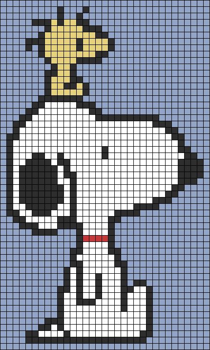 Halloween Snoopy Alpha Pattern, Cross Stitch Patterns Adventure Time, Snoopy Graph Pattern, Snoopy Alpha Pattern Crochet, The Office Crochet Patterns, Snoopy Granny Square, Cute Pixel Art Crochet, Snoopy Knitting Pattern, Crochet Grids Patterns