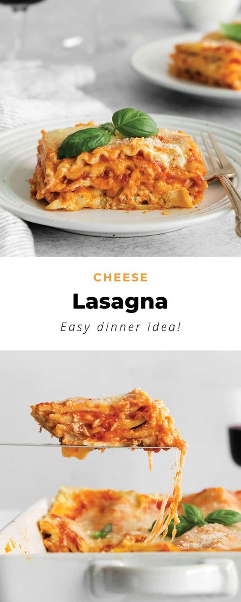 This classic cheese lasagna recipe is made with ricotta, parmesan, and mozzarella cheese making it the ultimate cheese lasagna! Easy Cheese Lasagna, Best Cheese For Lasagna, Easy Cheese Lasagna Recipe, Lasagna With Ricotta Cheese, Cheese Lasagna Recipe, Meaty Lasagna, Lasagna With Ricotta, Lasagna Recipe With Ricotta, Frozen Lasagna