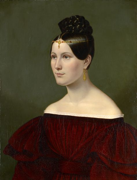 Born October 11~ Emilie Linder Devotional Pictures, The Baroness, Historical Hairstyles, 1830s Fashion, Painted Portraits, Romantic Era, Basel Switzerland, 19th Century Art, Female Portraits