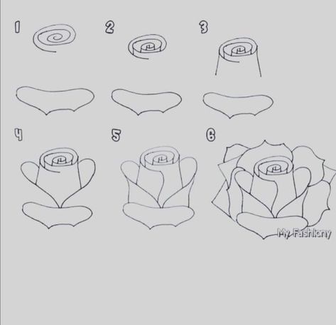 Rose Drawing Simple Step By Step, How To Draw A Rose Step By Step, How To Draw A Rose, Rose Drawing Simple, Draw A Rose, Rose Step By Step, Rose Drawing Tattoo, Arte Aesthetic, Flower Drawing Tutorials