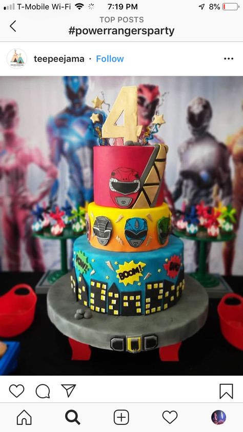 Power Rangers Birthday Party Ideas Cake, Power Rangers Birthday Cake, Power Rangers Cake, Power Rangers Theme, Festa Power Rangers, Power Ranger Cake, Power Ranger Birthday Party, Power Ranger Party, Power Ranger Birthday