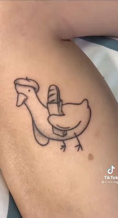 Silly Goose Tattoo, Funny Small Tattoos, Dumbest Tattoos, Pigeon Tattoo, Goose Tattoo, Tattoos 2022, Indie Tattoo, Maching Tattoos, Duck Tattoos