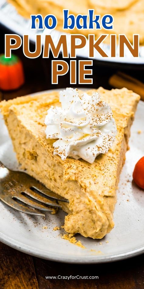 Perfect NO BAKE Pumpkin Pie with graham cracker crust - this easy pumpkin fluff pie is totally no bake and so easy. Refrigerator Pumpkin Pie, No Bake Pumpkin Filling, No Cook Pumpkin Pie, No Bake Pumpkin Pies, No Bake Pumpkin Pie Bars, Crustless Pumpkin Pie Easy, No Bake Pumpkin Desserts, No Crust Pumpkin Pie, Pumpkin Pie No Bake