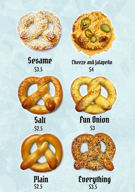 Los Angeles Pretzels | Chuy's Soft Pretzels | Menu Soft Pretzel Flavors, Soft Pretzel Toppings, Soft Pretzel Ideas, Pretzel Food Truck, Pretzel Business, Pretzel Bar Ideas, Bakery Organization, Germany Crafts, Pretzel Shop