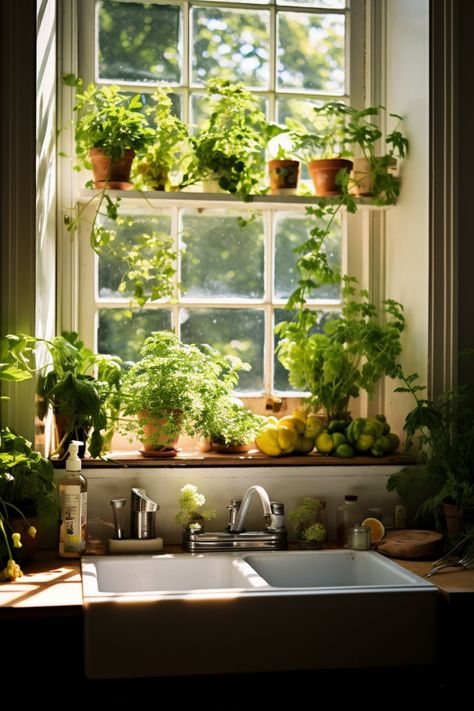 Let the Sunshine In: Brilliant Kitchen Garden Window Over Sink Ideas - Quiet Minimal Plants Over Kitchen Sink, Kitchen Garden Window Over Sink, Small Kitchen Window, Kitchen Garden Window, Make A Window, Windowsill Herb Garden, Window Herb Garden, Kitchen Window Decor, Window Over Sink