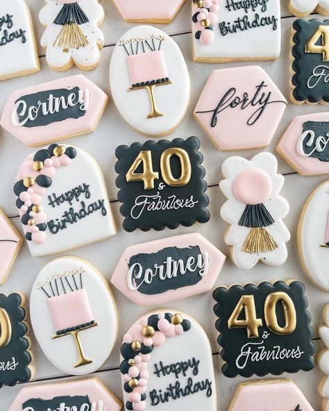 40 & Fabulous! #40andfabulous #40andfabulouscookies #forty #fortycookies #40thbirthdaycookies #cookies #dfwcookies #fortworthcookies… | Instagram Women 40 Birthday Party Ideas, Forty And Fabulous Cookies, 40 And Fabulous Cookies Decorated, 40 Birthday Cookies Decorated, Pastel Birthday Cookies Decorated, 40th Cookies Decorated, 55 Birthday Cookies, Cupcakes 40th Birthday Woman, 55th Birthday Cookies