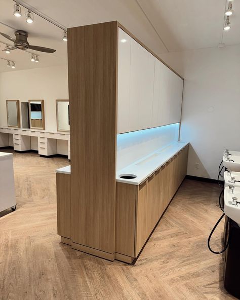 So, so proud of this custom built color bar and shampoo bar. ✨Looking for the perfect custom addition to your salon? DM us today to start your project! #modernsalon #salontoday #hairdresser #hairstylist #hairbrained #behindthechair #dsmdesigns #interiordesign #saloninterior #salondecor #salonlife #salongoals #hairsalondecor #salonequipment #saloninspo #saloninspiration #salonstyle #salon #beautysalon #salonspa #salonfurniture #discoverunder20k #stylist #americansalon #discoverunder50k #salo... Shampoo Back Bar Ideas Salon, Back Bar Ideas, Color Bar Salon Ideas, Color Bar Salon, Salon Color Bar, Ideas Salon, Hair Salon Interior, Salon Stations, Hair Salon Decor