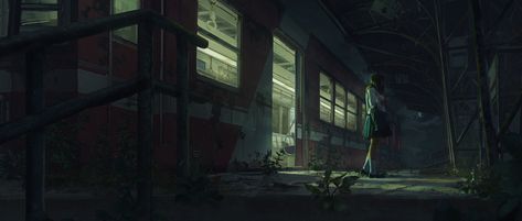 ArtStation - Kisaragi Station（仮）, cmy cai Kisaragi Station, Japanese Urban Legends, Urban Legend, Beautiful Angel, Urban Legends, Personal Project, Train Station, Drawing Reference, Random Things