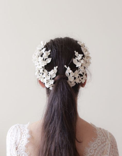 Headpieces | Lena Rom Lobster Wedding, Flower Hairstyles, Gold Wedding Hair Piece, Floral Headpiece Wedding, Bridal Floral Headpiece, Leaf Headpiece, Jasmine Bridal, Hair Wreaths, Headpiece Bridal