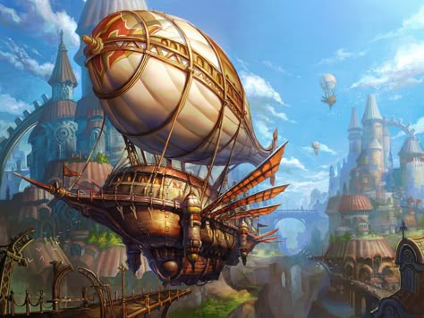 Magic Airship, Ville Steampunk, Steampunk Architecture, Steampunk Ship, Airship Art, Flying Ship, Steampunk Vehicle, Steampunk City, Steampunk Artwork