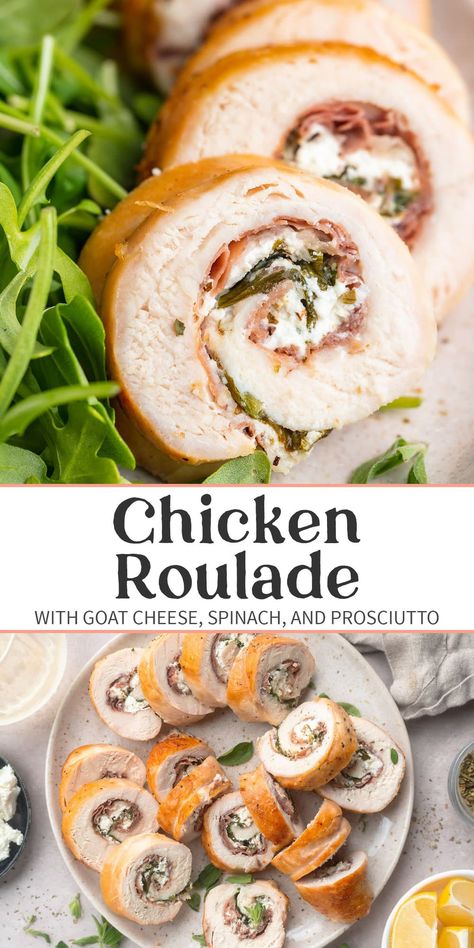 Chicken Roulade Recipe, Goat Cheese Prosciutto, Mushroom Stuffed Chicken, Chicken Roulade, Roulade Recipe, Mushroom Stuffed, Bacon Mushroom, Cheese Spinach, Bacon Stuffed Mushrooms