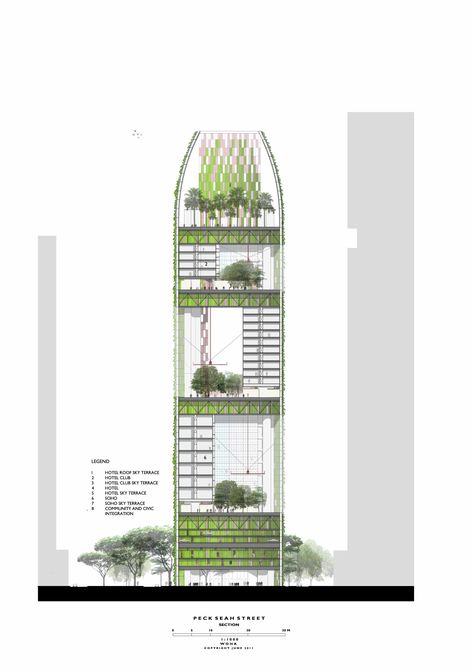 Oasia Downtown / WOHA Woha Architecture, Woha Architects, Architectural Diagrams, Hotel Landscape, Hotel Floor Plan, World Architecture Festival, Hotel Floor, Future Buildings, Office Tower