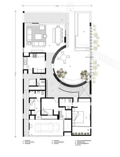 Plans Architecture, Architectural Floor Plans, Villa Plan, Casa Patio, House Layout Plans, Architectural House Plans, Architecture Model Making, Layout Architecture, Modern House Plans