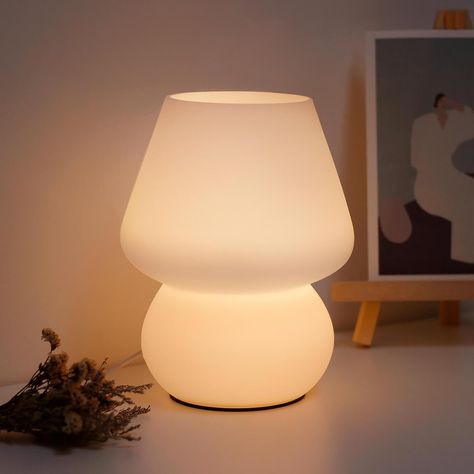 Get inspired for new bedroom ideas with this mushroom lamp. #explore #foryou #mushroomlamp #bedroomaesthetic #bedroominspo #bedroomideas #bedroominspiration #aesthetic Cute Bedside Table, Led Aesthetic, Bedside Lamps With Usb, Mood Lamps, Bedside Table Lamp, Light For Bedroom, Lamp Glass, Glass Mushrooms, Classic Bedroom