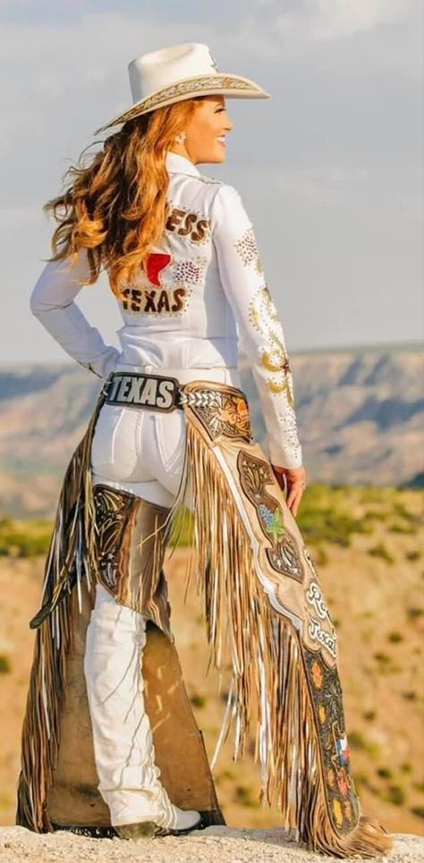 Retro Rodeo Fashion, Rodeo Costume Woman, Women’s Western Chaps, Rodeo Queen Photoshoot Ideas, Rodeo Queen Pictures, Rodeo Queen Chaps, Rodeo Queen Photoshoot, Rodeo Queen Costume, Rodeo Outfits For Women Winter