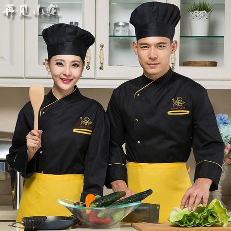 >> Click to Buy << Hotel Chef Wear Long Sleeved Resturant Kitchen Chef Uniform Bread Baking Canteen Servers Working Wear Pluse Size B-5562 #Affiliate Service Uniform Restaurant, Chef Clothes Design, Pastry Uniform, Server Outfit Restaurant, Chef Jackets Design, Bar Uniform, Chef Clothing, Chef Dress, Black Cook