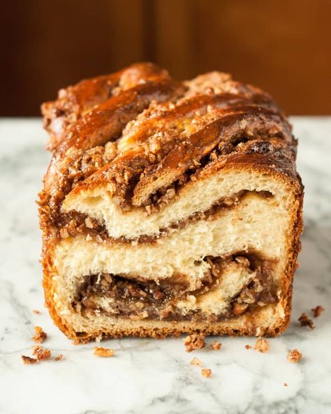 Recipe: Sticky Caramel-Pecan Babka Loaves | Kitchn Caramel Treats, Babka Recipe, Hanukkah Food, Caramel Pecan, Loaf Recipes, How To Make Sandwich, Sweet Roll, Bread And Pastries, Bread Recipes Homemade