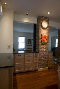 exposed chimney in kitchen, similar to what we want to do. Kitchen Without Chimney, Exposed Chimney, Backgrounds Autumn, Chimney Decor, Chimney Design, Kitchen Chimney, Brick Chimney, Smitten Kitchen, Iphone Backgrounds