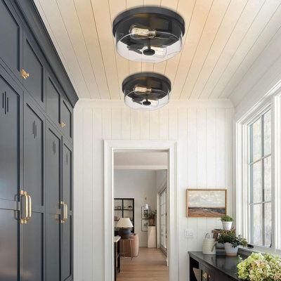 This ceiling light features a unique glass shade and a classic metal base. Create a farmhouse and vintage look for your home, add style and beauty to your living space, create a vintage and stunning decoration for your home decor. PRIMICOL Finish: Black | PRIMICOL 12 Inch Recessed Ceiling Light, 2 Light Porch Light Fixture, Farmhouse Ceiling Light Clear Glass | BIMI1280_107621269 | Wayfair Canada