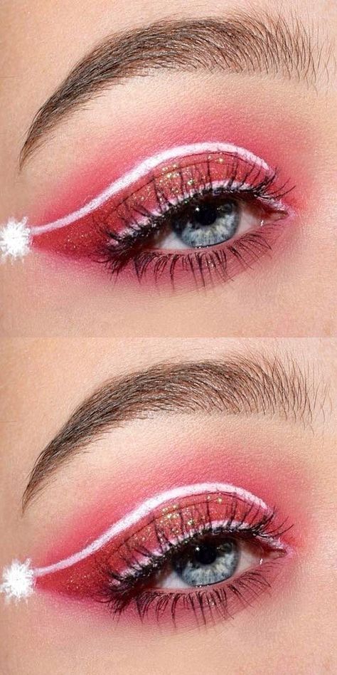 Holiday Makeup Christmas, Holiday Eye Makeup, Christmas Makeup Simple, Xmas Makeup, Christmas Eyeshadow, Make Up Designs, Christmas Eye Makeup, Red Eye Makeup, Christmas Easy