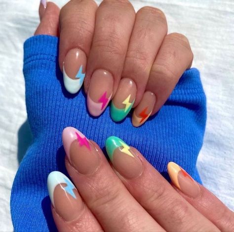 Colorful Almond Nails, Lighting Nails, Preppy Nails, Teen Nails, Summer Nails 2023, Nails Colorful, Broken Nails, Colorful Nail, Colorful Nails