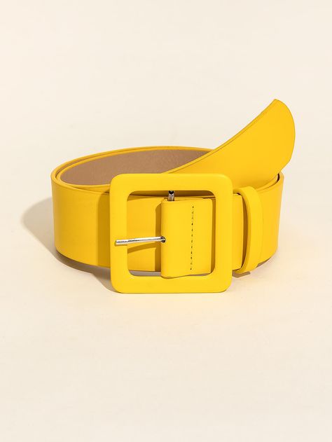 Yellow Casual Collar  PU Leather Plain PU Buckle Belts Embellished   Women Accessories Mermaid Man, Yellow Belt, Halloween Party Outfits, Yellow Accessories, Three Quarter Sleeve Dresses, Simple Sweaters, Wide Belt, Buckle Belt, Leather Buckle