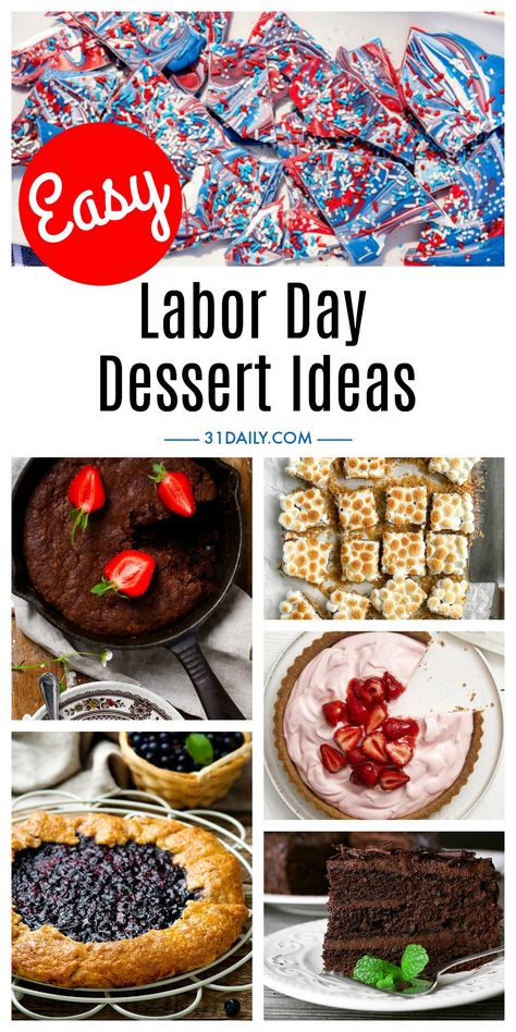 Celebrate summer's end with these Easy Labor Day Dessert Ideas. From chocolate to berries, pies, cookies, and cakes. It's all simple. And delicious!Easy Labor Day Dessert Ideas | 31Daily.com #laborday #desserts #easydesserts #summer #31Daily Labor Day Desserts, Frozen Strawberry Lemonade, Key Lime Pie Easy, Spiced Peaches, Easy Labor, Icebox Cake Recipes, Berry Yogurt, Cookies And Cakes, Easy Sweets