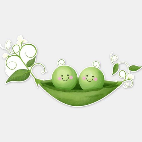 Featuring quite possibly the cutest peas on earth, these two peas in a pod are sure to bring a smile/ Small white flowers and greenery decorate the border. Two Peas In A Pod Tattoo Ideas, Two Peas In A Pod Drawing, 2 Peas In A Pod Tattoo, Two Peas In A Pod Tattoo, Pea Pod Drawing, Peas Drawings, Theatre Scrapbook, Peas Illustration, Shower Painting