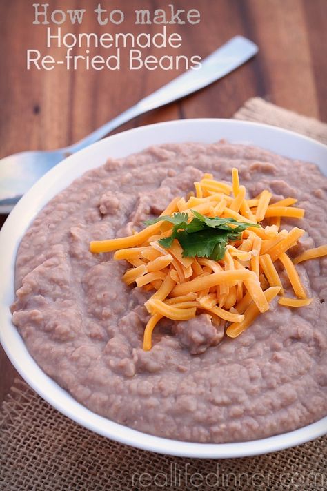 How to Make Homemade Re-fried Beans a delicious from scratch recipe that tastes like you have a little Mexican Grandma in your kitchen cooking away. ~ https://reallifedinner.com Homemade Refried Beans, Authentic Mexican Recipes, Fried Beans, Hispanic Food, Mexican Food Recipes Authentic, Refried Beans, Side Recipes, Bean Recipes, How To Make Homemade