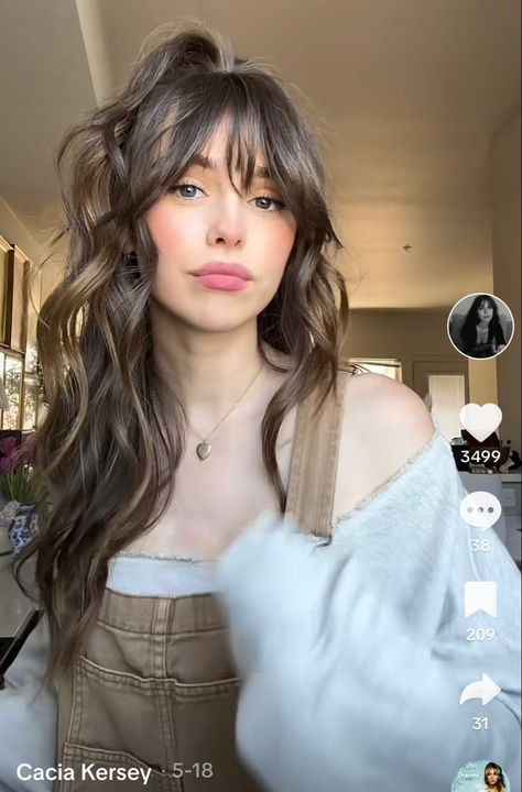 Haircuts Wavy Hair Long, Acacia Kersey Bangs, Dragana Micalovic, Long Hair With Light Bangs, Chocolate Brown Hair Bangs, Victoria Paris Hair, Ash Brown Hair With Bangs, Brunette Bangs Medium Length, Acacia Brinley Hair